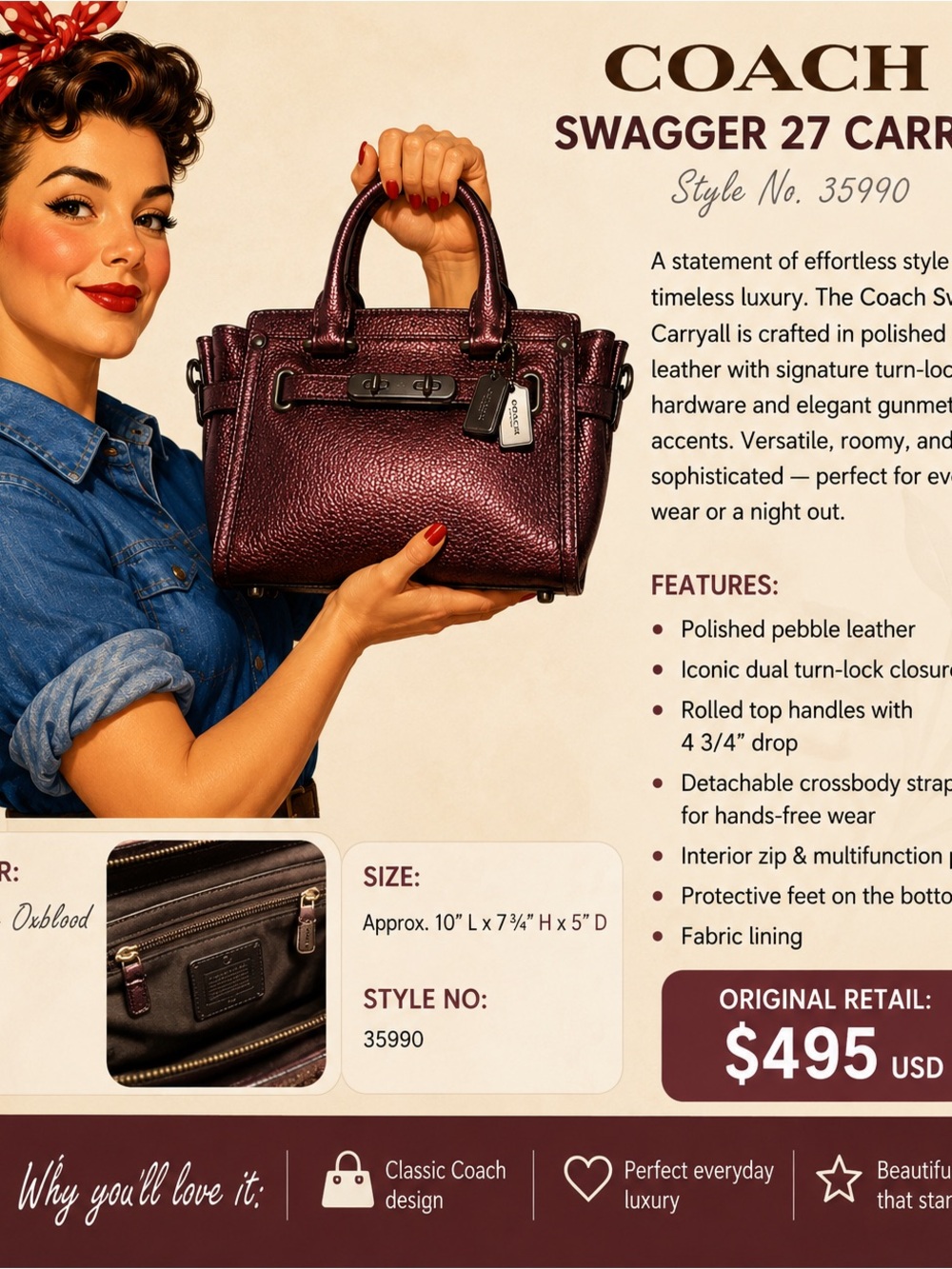 Coach Swagger 27 Carryall Satchel - Oxblood